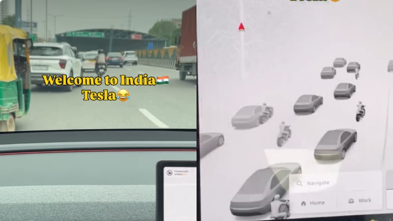 Tesla कार को देसी ट्रैफिक ने दिया 'चक्कर'! रोड पर ऑटो रिक्शा-आदमी देख सिस्टम हुआ 'हैंग', देखें वीडियो