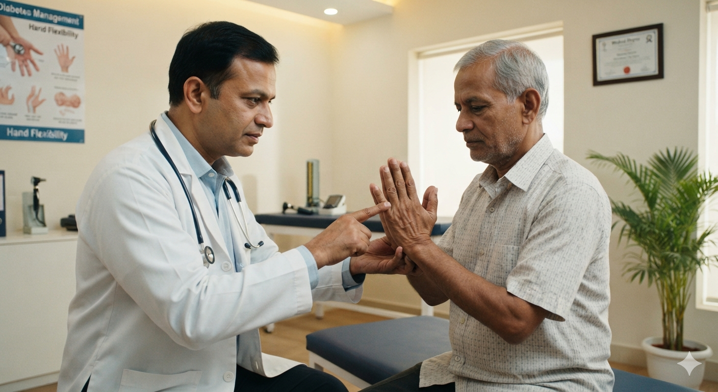 An inability to join your hands is due to a complication known as diabetic cheiroarthropathy