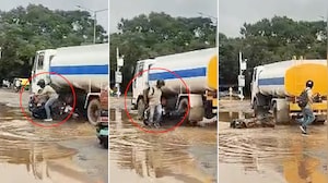 Video: Bengaluru Man Almost Run Over By Tanker After Bike Hits Pothole