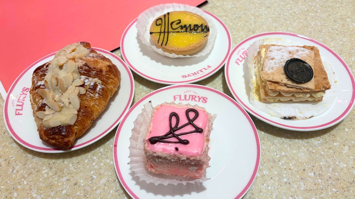 Almond Croissant, Lemon Tart, Classic Millefeuille, Strawberry Cube Pastry Almond Croissant, Lemon Tart, Classic Millefeuille, Strawberry Cube Pastry