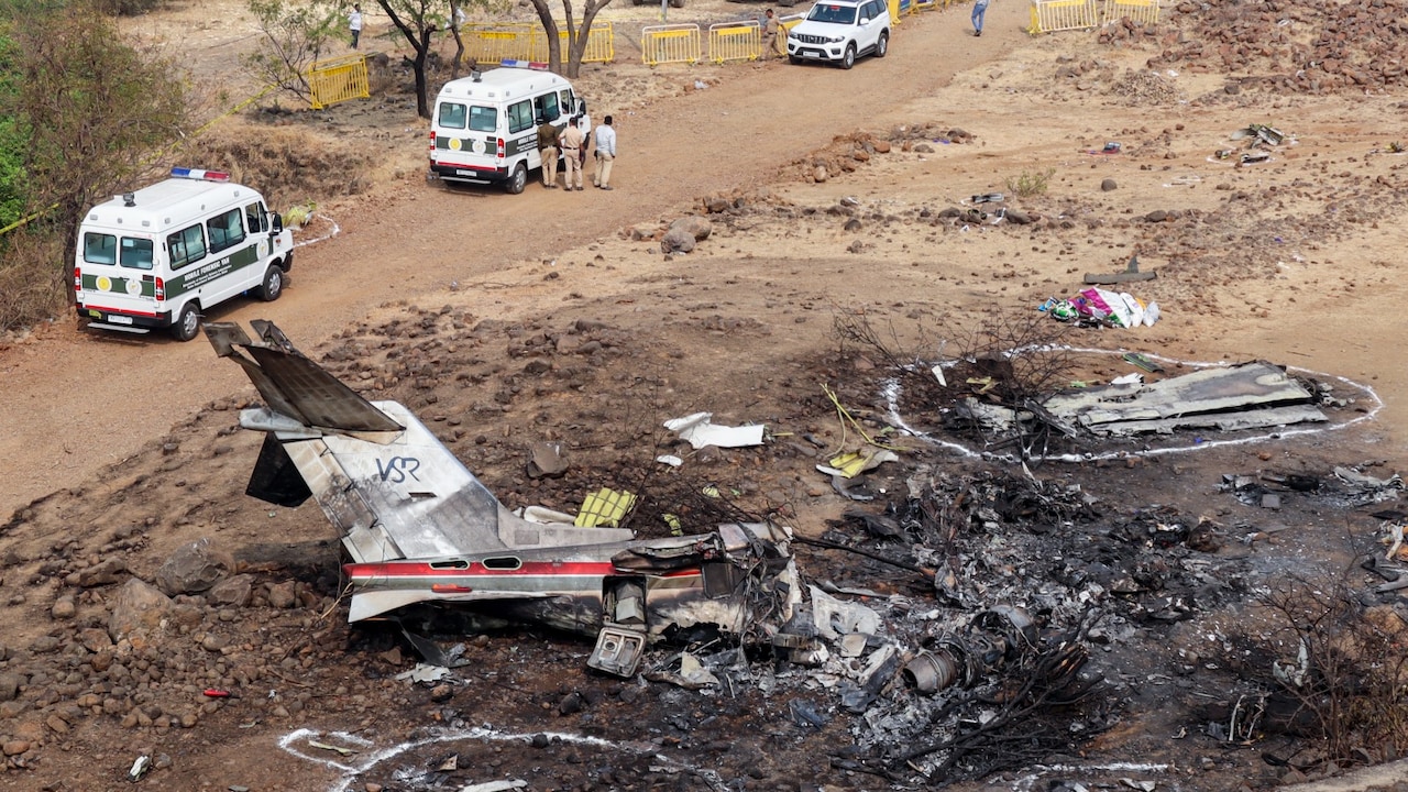 Charred remains lie at the spot of the plane crash that killed Ajit Pawar on January 29