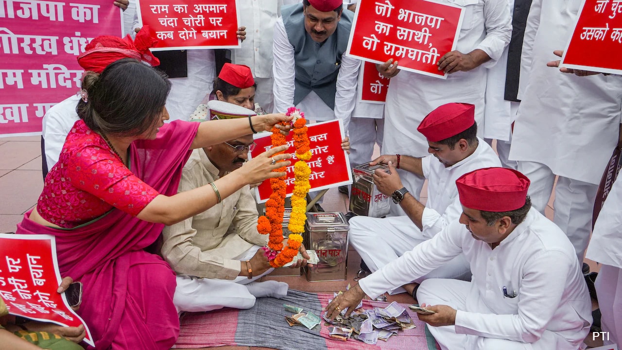 Opposition MPs Hold Protest Against Ram Temple Donation Theft In Parliament
