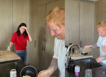 Video: Ed Sheeran Creates Chaos In Courteney Cox's Kitchen, Fans Say 'That's Monica'