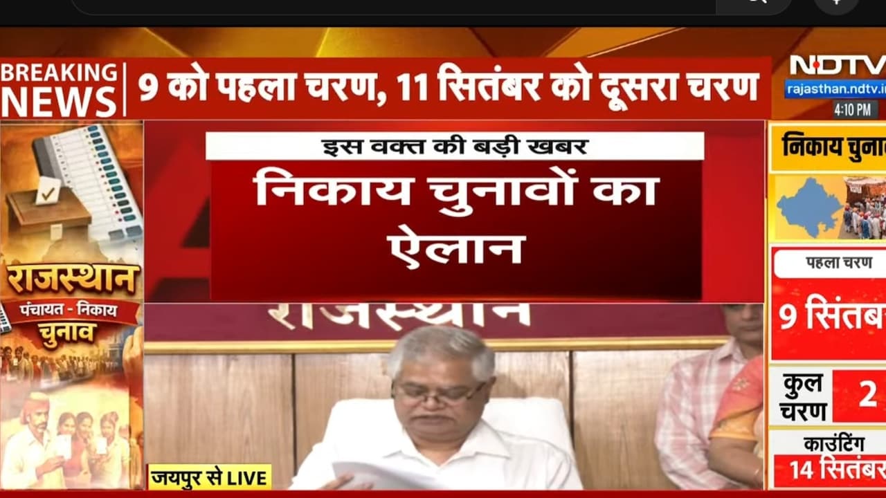 राजस्थान में निकाय चुनाव की तारीखों की घोषणा, 9 और 11 सितंबर को 2 चरणों में वोटिंग, 14 को होगी काउंटिंग