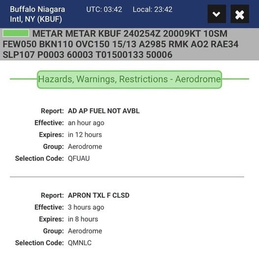 बफेलो एयरपोर्ट के लेकर NOTAM जारी