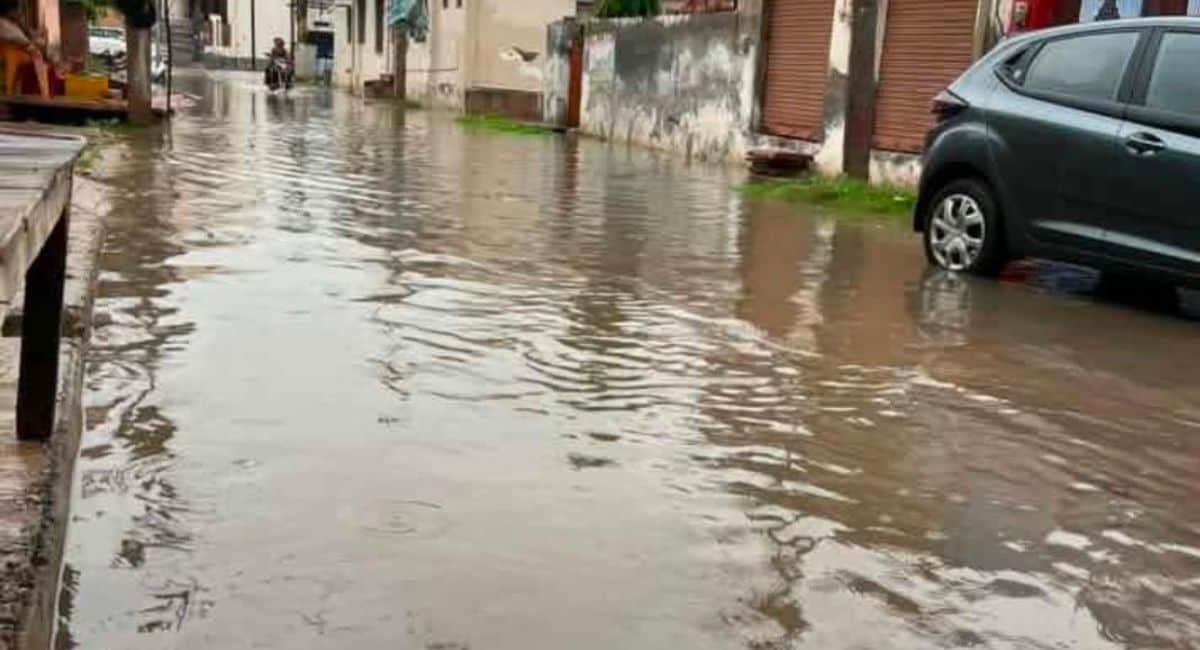 बारिश से भरतपुर में सड़कों पर भरा पानी. (NDTV)