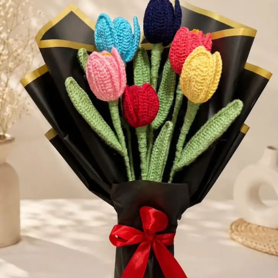 Click here to buy: RRCozyKnot Multicolour Tulips Artificial Flower Click here to buy: RRCozyKnot Multicolour Tulips Artificial Flower