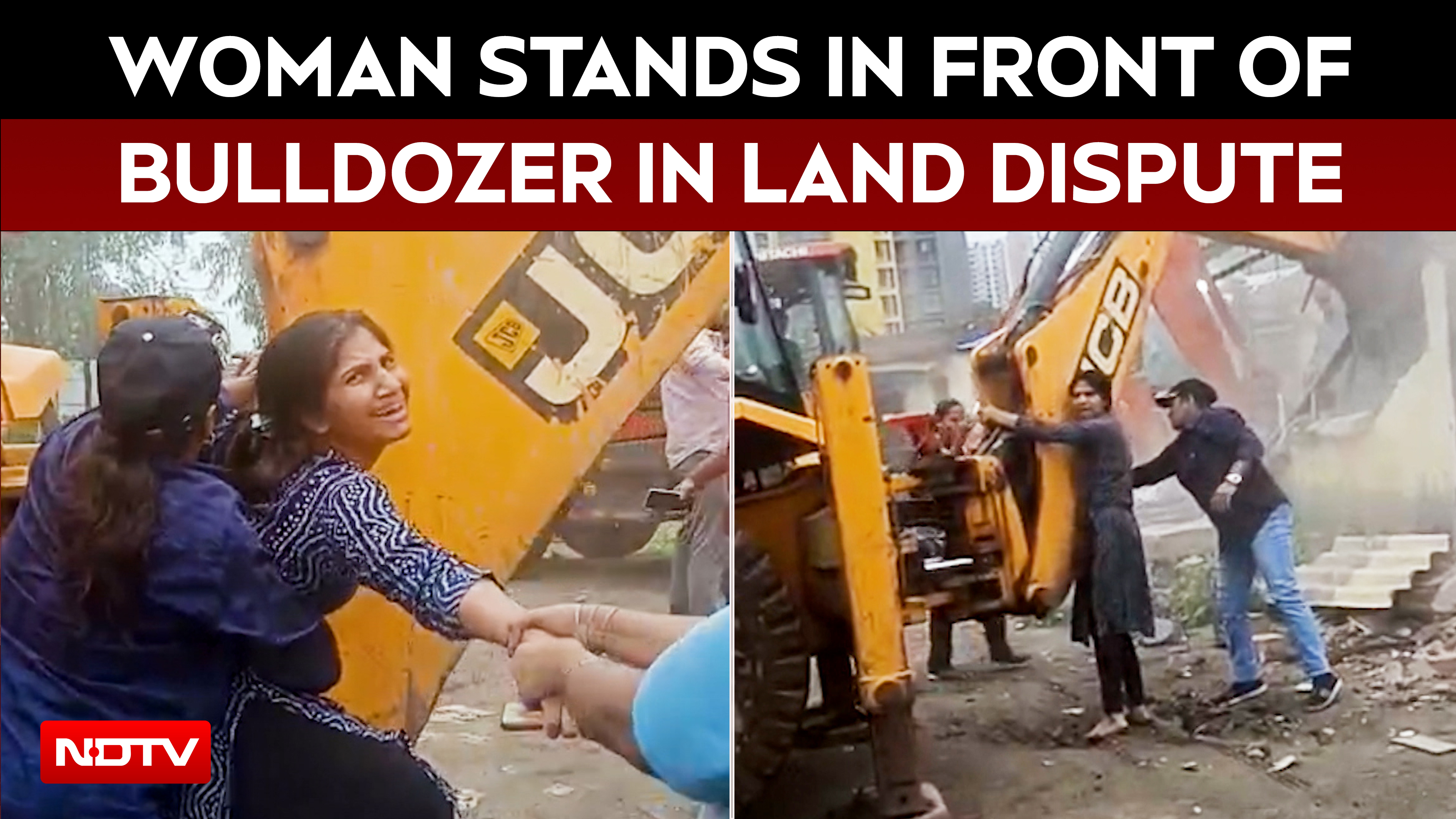 Woman Stands In Front Of Bulldozer In Dombivli Land Dispute | Dramatic Clash Caught On Camera