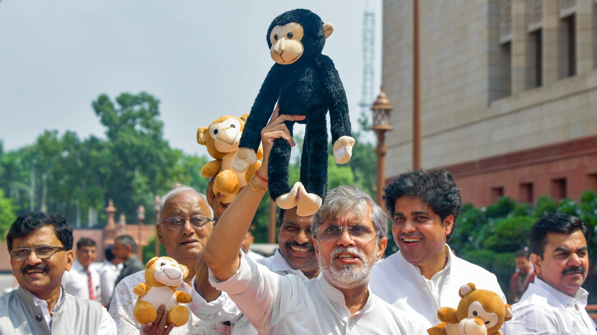 Toy Monkey Protest: Congress MPs' Parliament Demonstration Sparks BJP Outrage