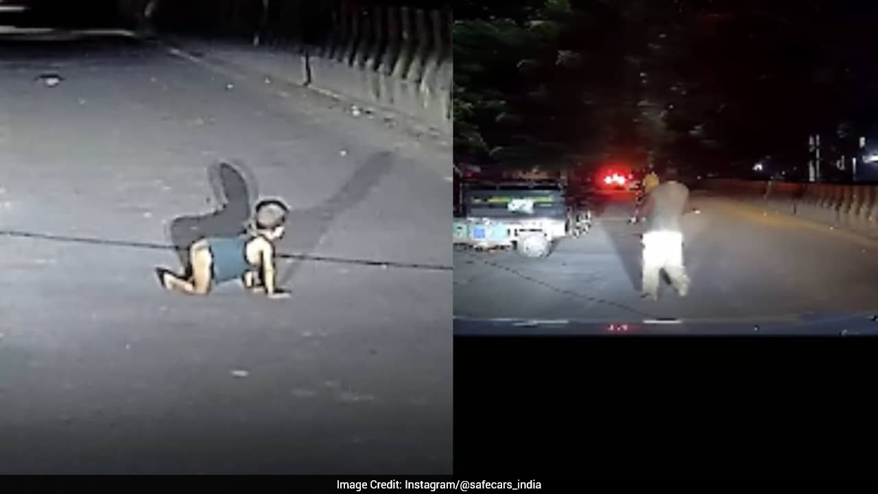 Toddler Appears In Middle Of Road In Noida As Driver's Reflexes Avert Tragedy, Dashcam Video Viral