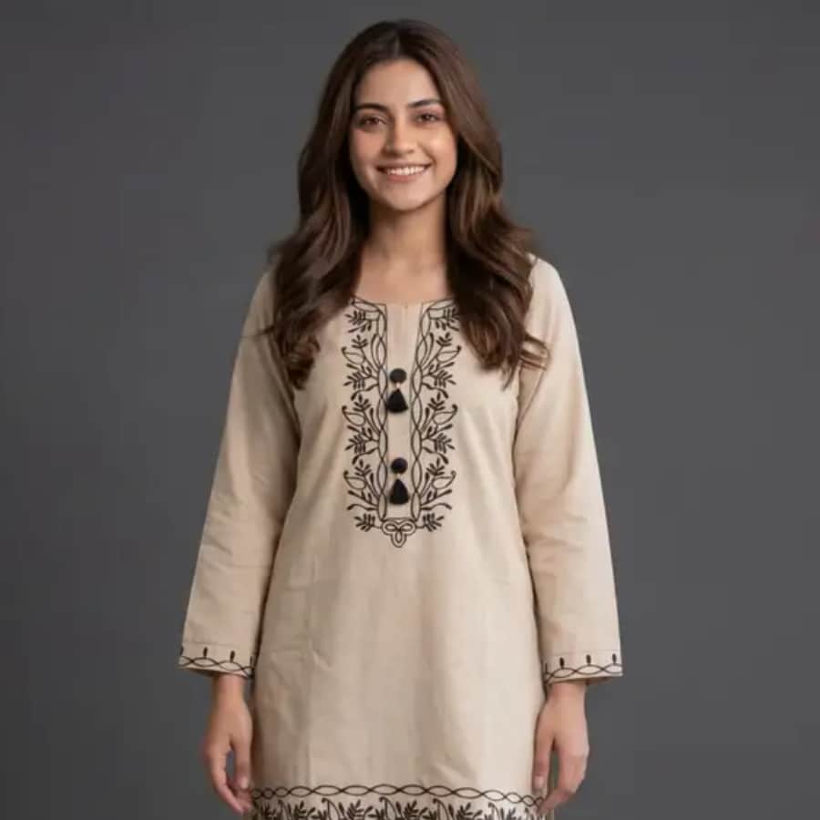 Click here to buy: EDLEY ALLAN Women Embroidered, Floral Print Kurta (Beige)