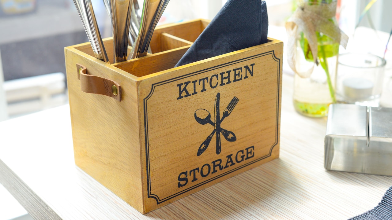 A neat cutlery holder keeps your kitchen counter and dining table looking organised