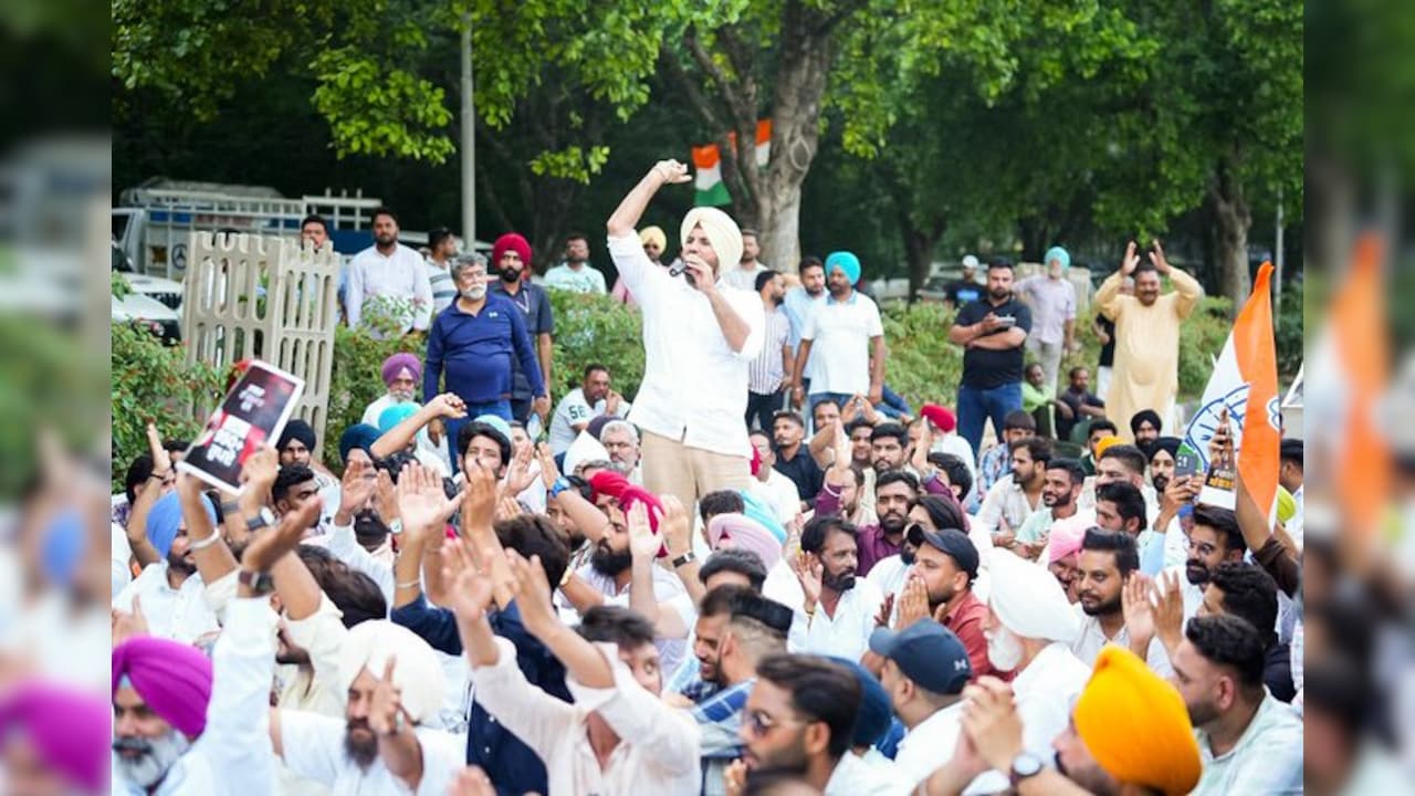 Punjab Congress chief Amrinder Raja Warring at a protest in Chandigarh Punjab Congress chief Amrinder Raja Warring at a protest in Chandigarh