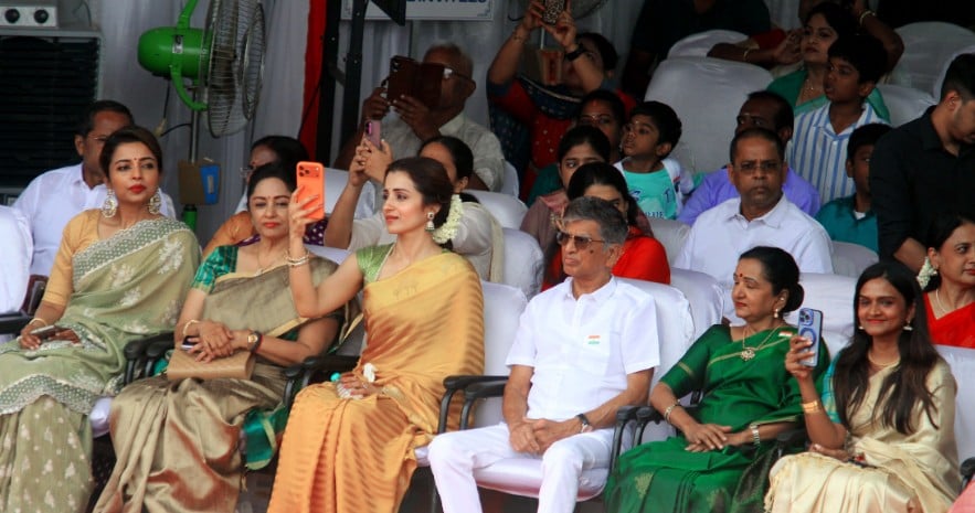 Trisha Krishnan (C) attends the 80th Independence Day celebration in Chennai