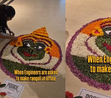 VIDEO: ऑफिस में दिखी इंजीनियर्स की धांसू क्रिएटिविटी, फूलों की रंगोली में अचानक हिलने लगीं आंखें