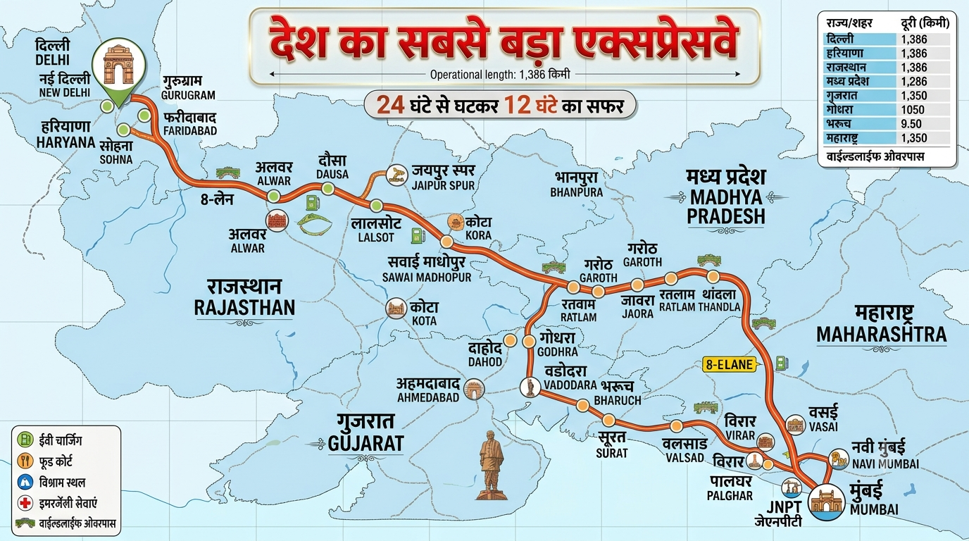 दिल्ली से निकलेगा देश का सबसे बड़ा एक्सप्रेसवे, 1380 KM में 6 राज्य के 20 शहर कनेक्ट, देखें पूरा रूट