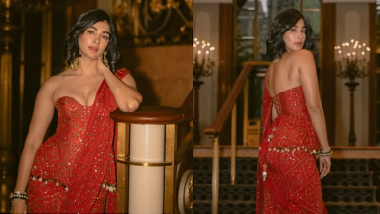 Pooja Hegde's Red Corset Saree Is The Perfect Blend Of Tradition And Couture