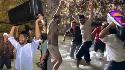 रोबर्स केव में सिर पर स्पीकर रख जमकर नाचे टूरिस्ट, बजने लगा हरियाणवी गाना तो भड़क उठे लोग