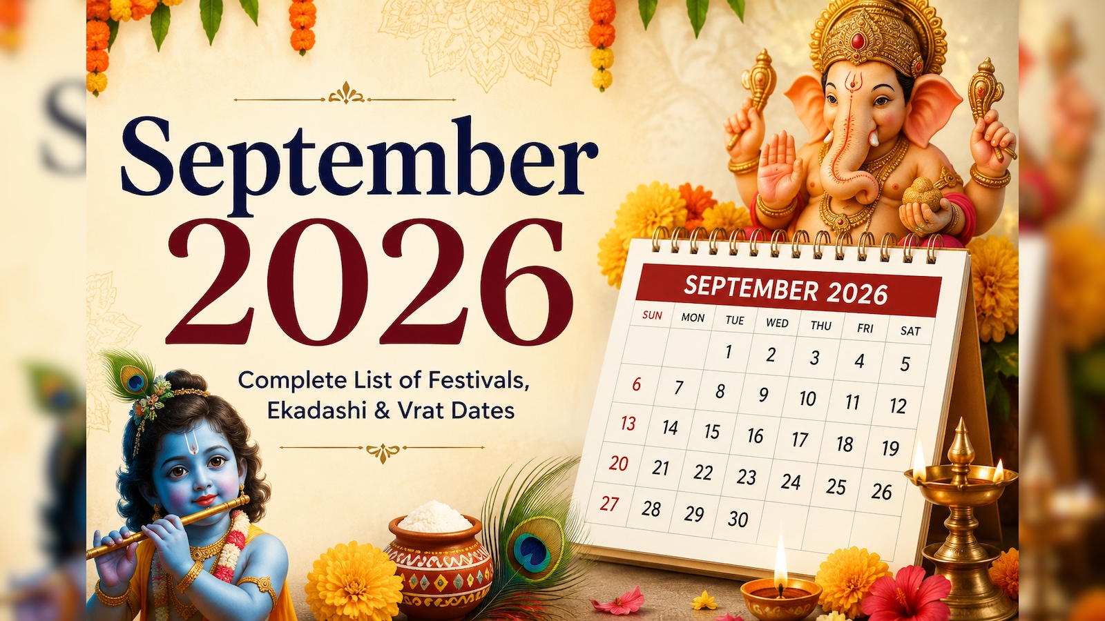 September 2026 Calendar: Complete List of Festivals, Ekadashi & Vrat Dates