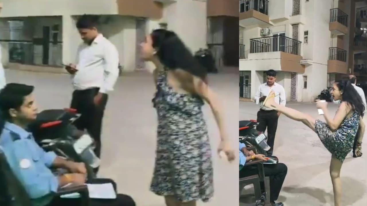 ग्रेटर नोएडा की सोसाइटी में ड‍िलीवरी ब्‍वॅाय को रोका तो गार्ड पर भड़की महिला... लात से मारने की कोशिश, वीडियो वायरल