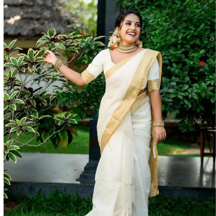 Click here to buy: Lyamay Solid, Self Design Kasavu Pure Cotton Saree with Unstitched Blouse (White) Click here to buy: Lyamay Solid, Self Design Kasavu Pure Cotton Saree with Unstitched Blouse (White)
