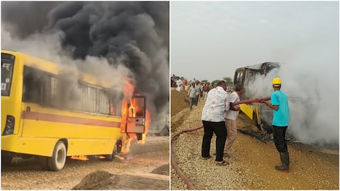 Rajasthan Bus Fire: जैसलमेर में आग का गोला बनी चलती स्कूल बस, ड्राइवर ने समय रहते बच्चों को बचाया; जल गईं किताबें