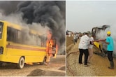 जैसलमेर में आग का गोला बनी चलती स्कूल बस, ड्राइवर ने समय रहते बच्चों को बचाया; जल गईं किताबें
