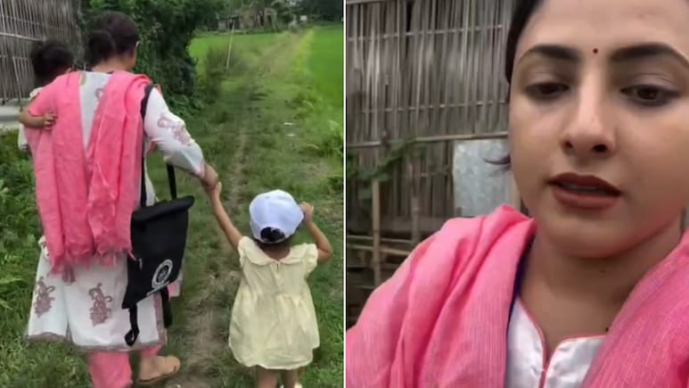 Viral Video Shows Assam Teacher On Census Duty With 2 Children By Her Side