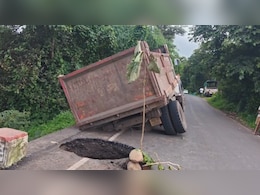 Road Built 3 Months Ago For Rs 18 Crore Caves In, Truck Gets Stuck