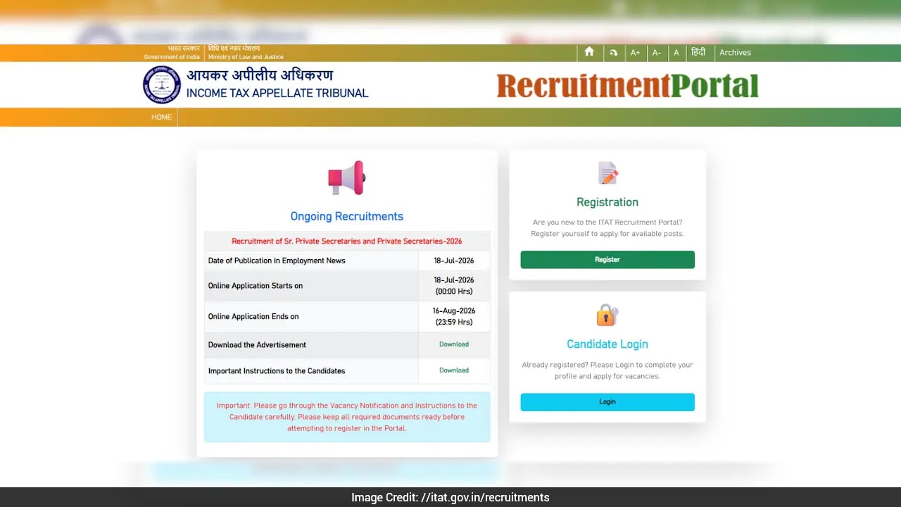 ITAT Recruitment 2026: Apply Today For 42 Senior, Private Secretary Posts