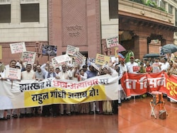Protest vs Protest Outside Parliament Over Amit Shah, Rahul Gandhi, Ram Temple