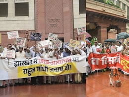 Protest vs Protest Outside Parliament Over Amit Shah, Rahul Gandhi, Ram Temple