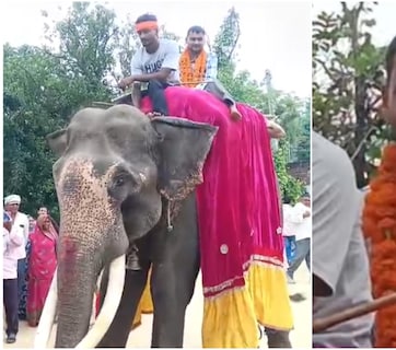Video: यूपी में बेटे की सरकारी नौकरी लगते ही पिता ने दिखाई राजाओं वाली शान, हाथी पर बैठाकर निकाला जुलूस