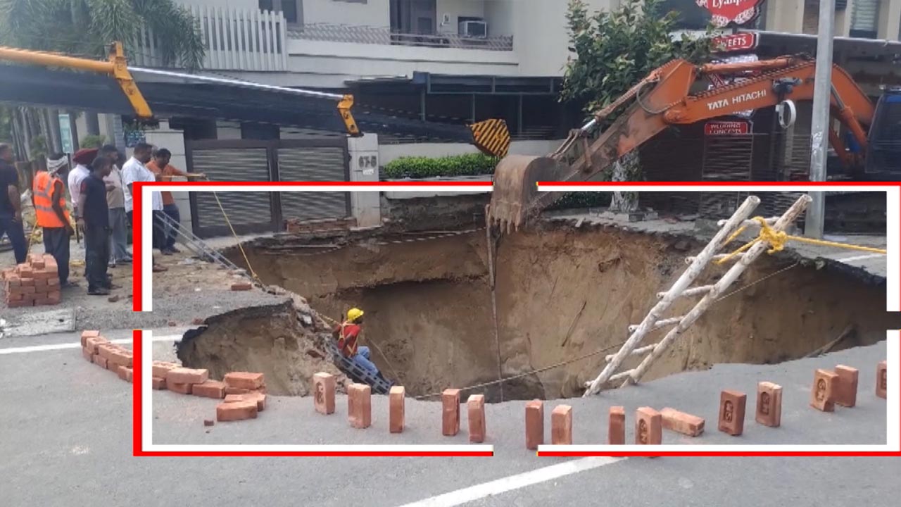 Massive Road Cave-In Triggers Panic In Ludhiana, Safety Concerns Mount