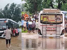 उफनती बीहर नदी के रपटे पर फंसी यात्री बस, पुलिस-ग्रामीणों के रोकने पर भी नहीं माना ड्राइवर, अब खुद फंसा&nbsp;