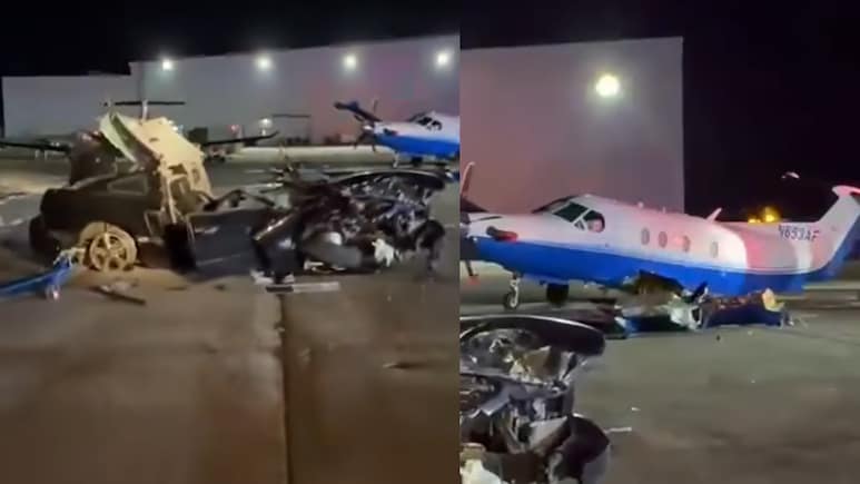 Video: Drunk Teen Fleeing Police Crashes Mustang Into Parked Plane