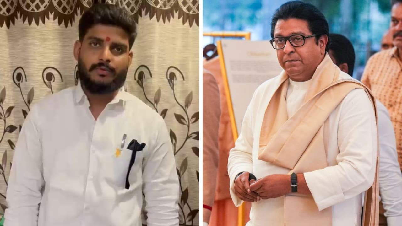 MNS leader Shubham Jagdale (left) bragged about the incident in a video MNS leader Shubham Jagdale (left) bragged about the incident in a video