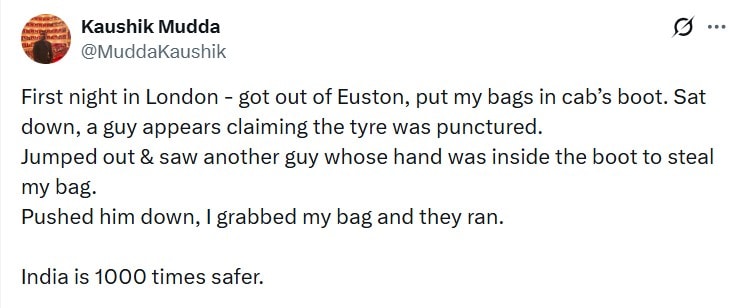 Bengaluru Co-founder Ethereal Machines Kaushik Mudda London Trip Theft Attempt Experience Viral Post