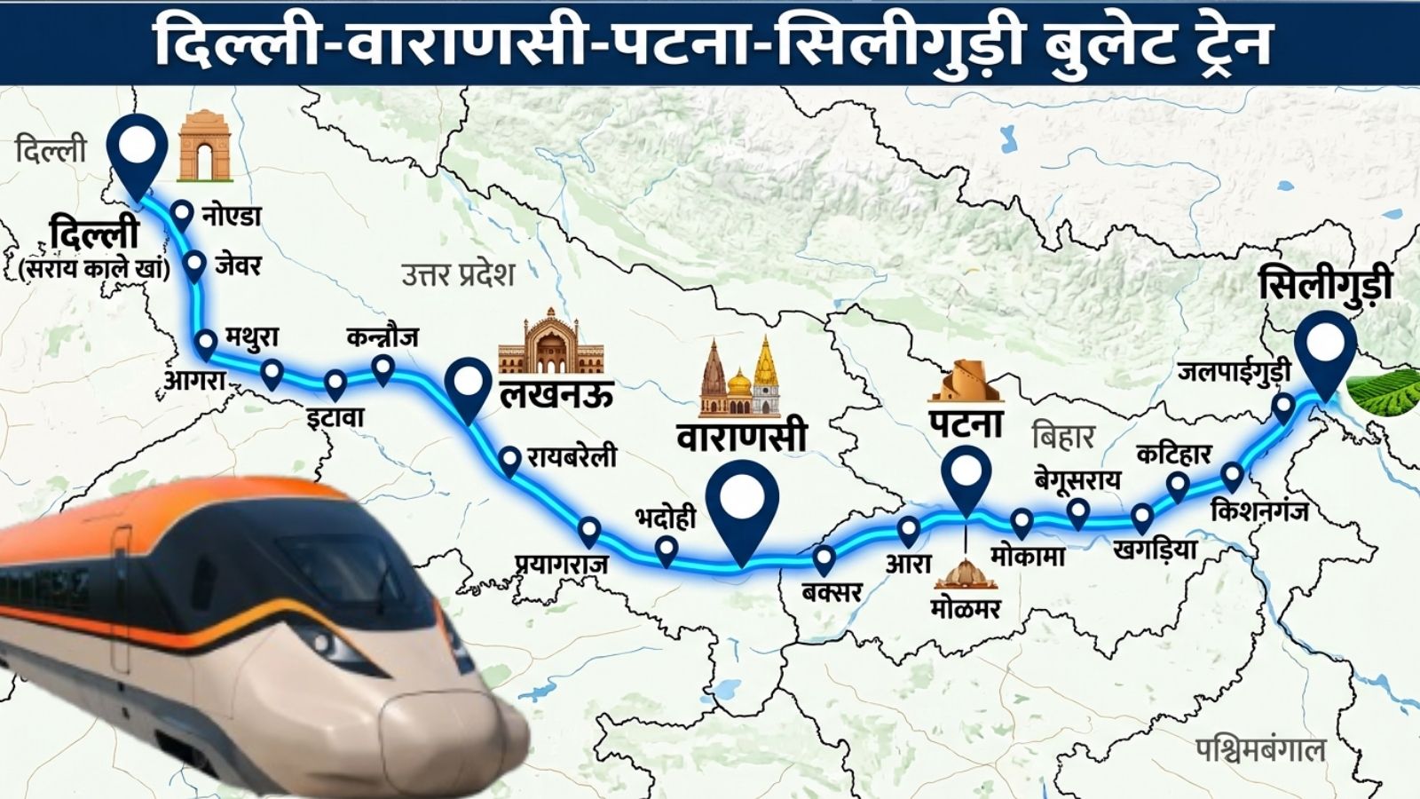 दिल्ली की पहली बुलेट ट्रेन को हरी झंडी, 1557 KM में 22 स्टेशन, वाराणसी, पटना और सिलीगुड़ी रूट की DPR तैयार