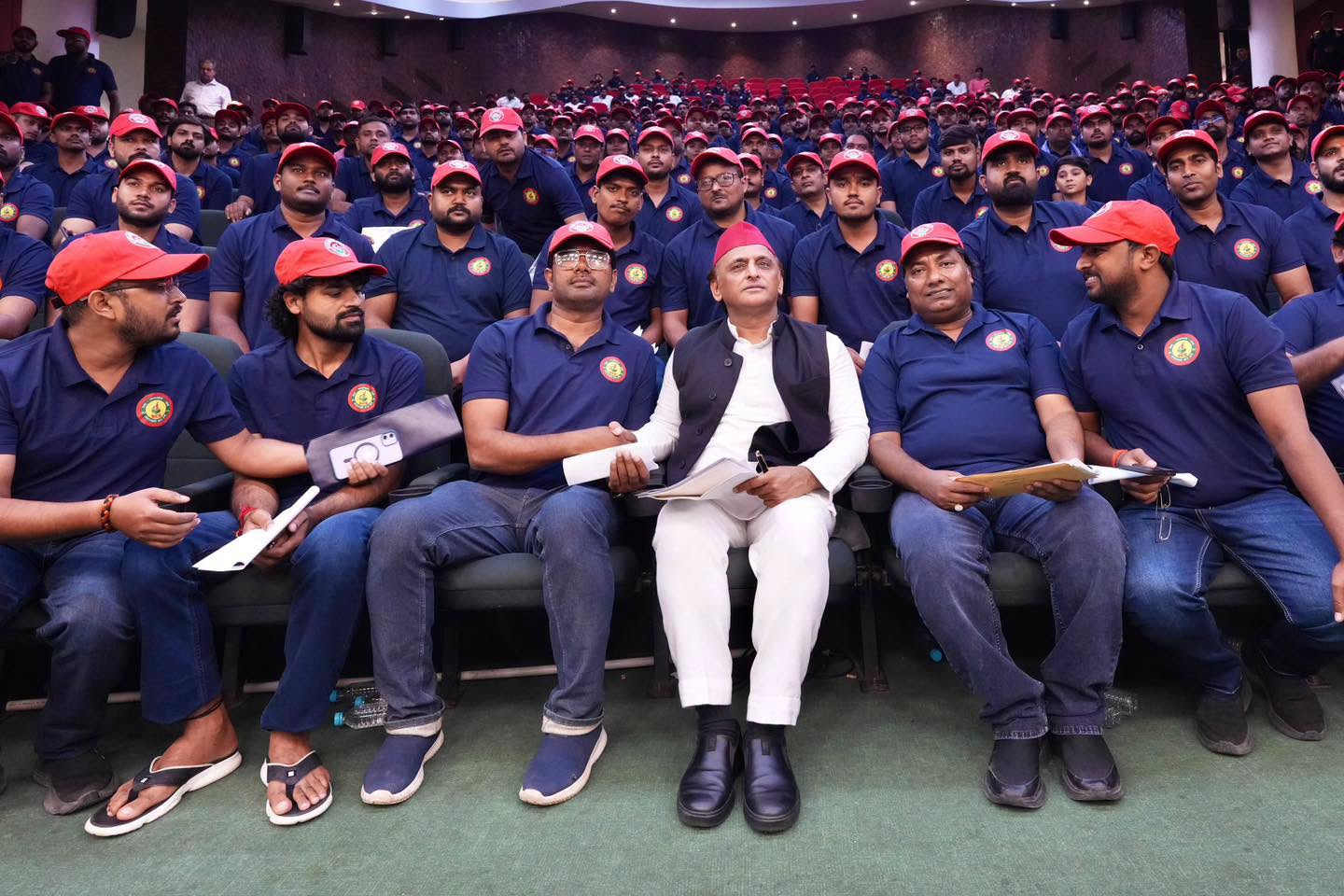 Akhilesh Yadav with members of his partys student wing in Lucknow. Akhilesh Yadav with members of his partys student wing in Lucknow.