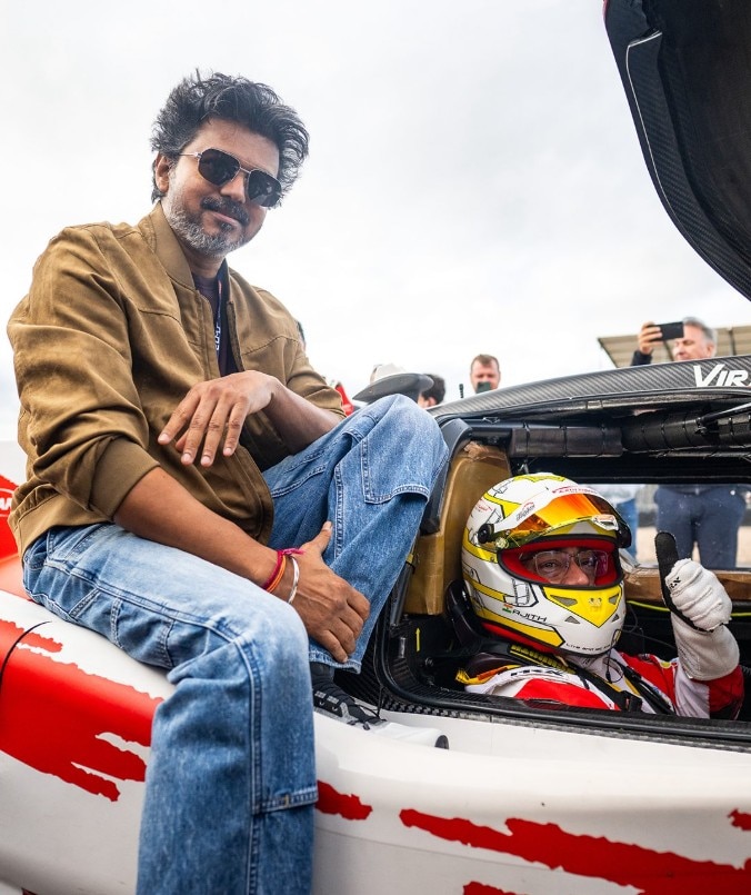 Vijay seen with Ajith ahead of latters race at Silverstone 