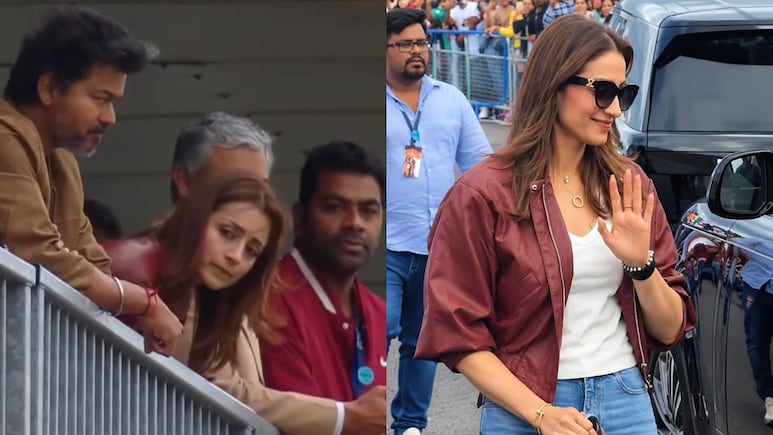 Trisha Krishnan Rocks Maroon Bomber Jacket, Denims As She Joins Vijay At Ajith Kumar's Silverstone Race
