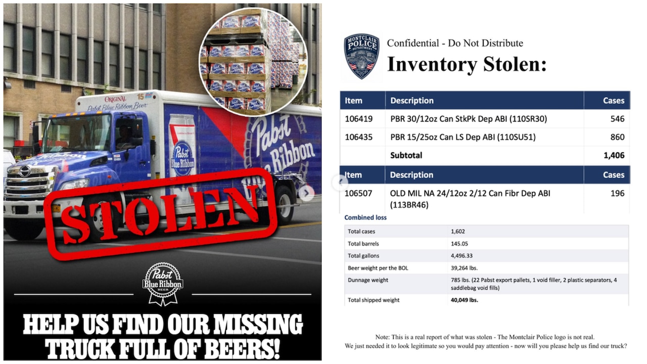 Wait, What? Truck With 40,000 Pounds Of Beer Stolen, Company Offers Reward To Help Solve Mystery
