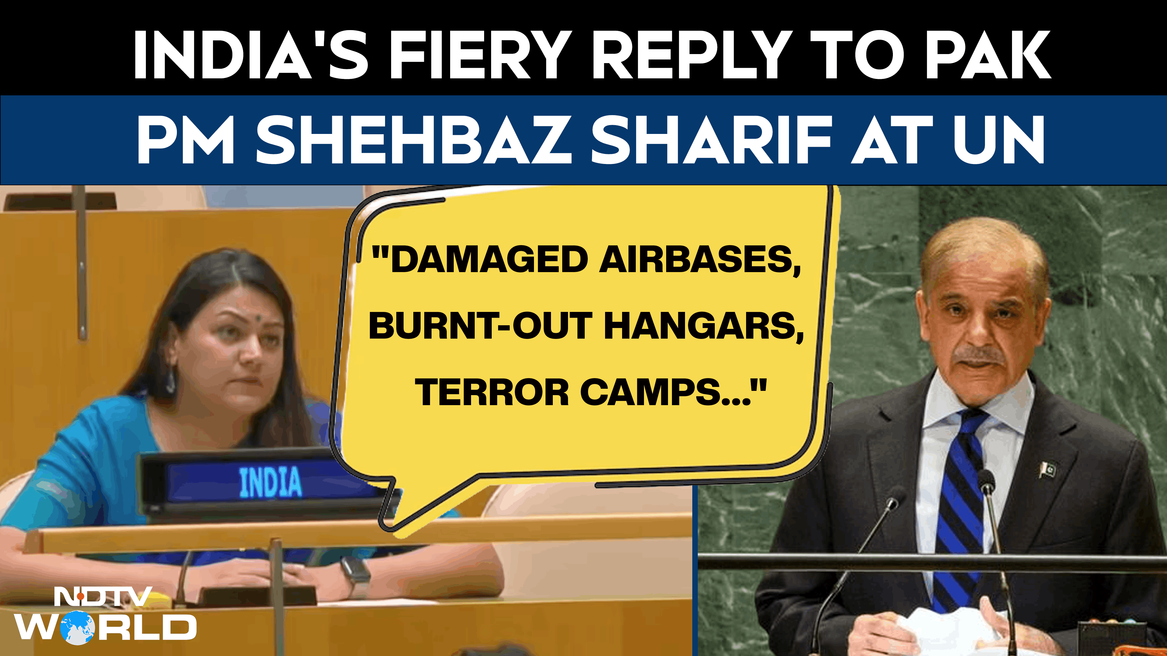 "Damaged Airbases, Burnt-Out Hangars, Terror Camps..": India's Fiery Response To Pak PM Sharif At UN