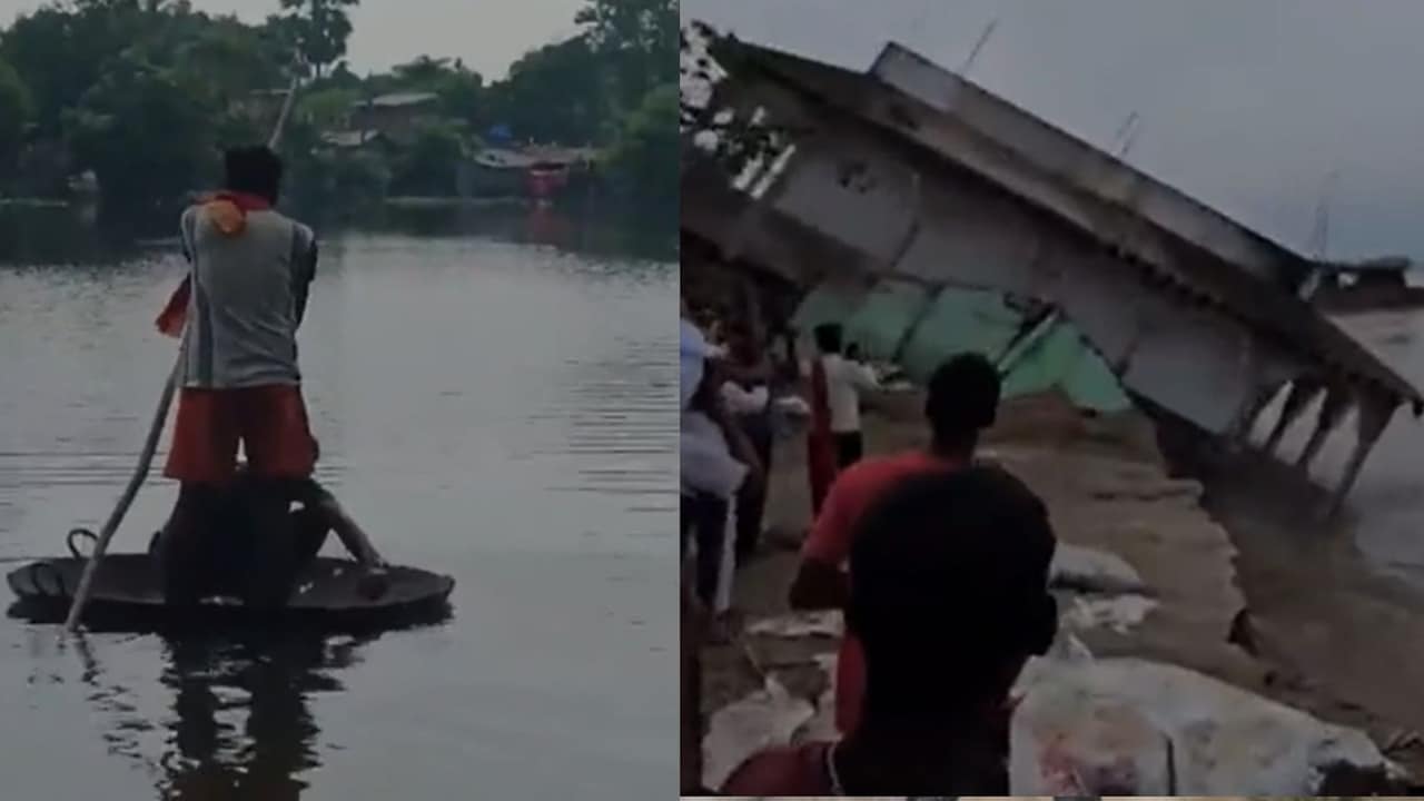 बिहार के भागलपुर में बाढ़ में बह गया 100 साल पुराना मंदिर, पानी में 13 ज‍िले डूबने से मचा हाहाकार-VIDEO