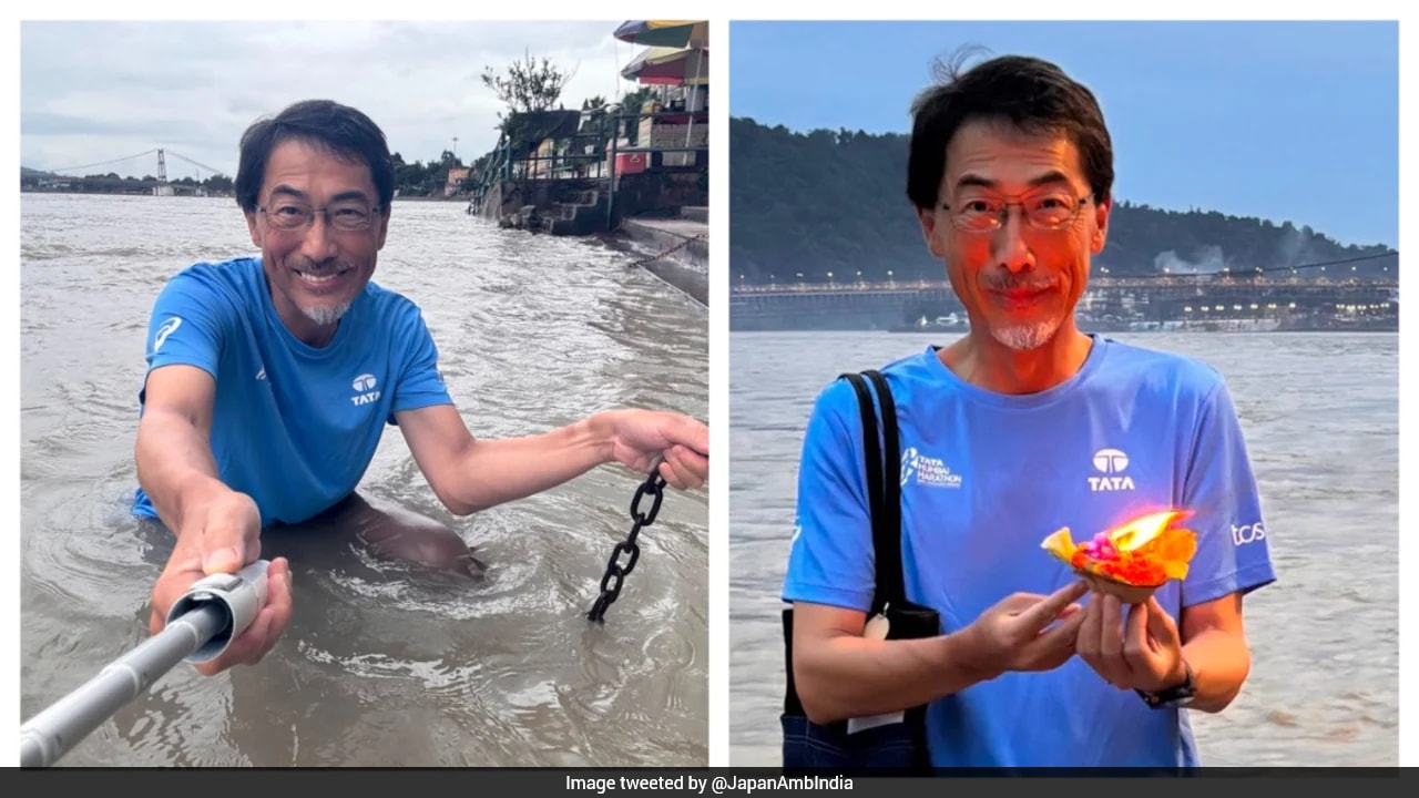 "Awe, Humility And Gratitude": Japan Envoy Takes Holy Dip In Ganga, Lights Diya During Rishikesh Visit "Awe, Humility And Gratitude": Japan Envoy Takes Holy Dip In Ganga, Lights Diya During Rishikesh Visit