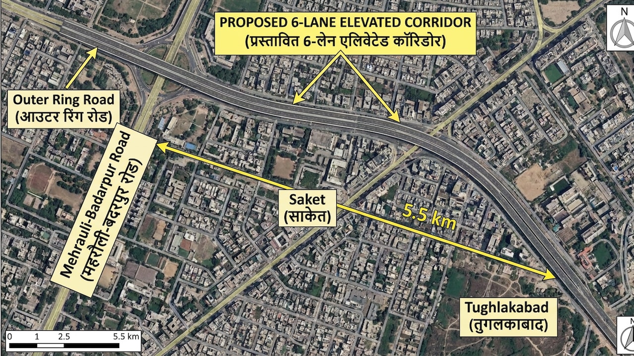 दिल्ली में 6 लेन के नए एलिवेटेड कॉरिडोर का ऐलान, महरौली-बदरपुर से ओखला तक फायदा, 6 मेट्रो स्टेशनों से कनेक्टिविटी