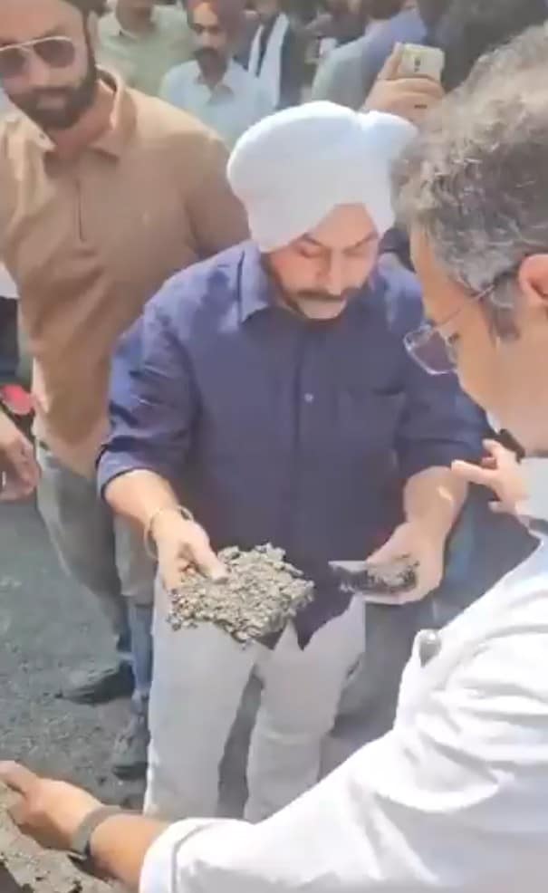Jarnail Singh peels off the road and then shows off the chunks to Parvesh Verma Jarnail Singh peels off the road and then shows off the chunks to Parvesh Verma
