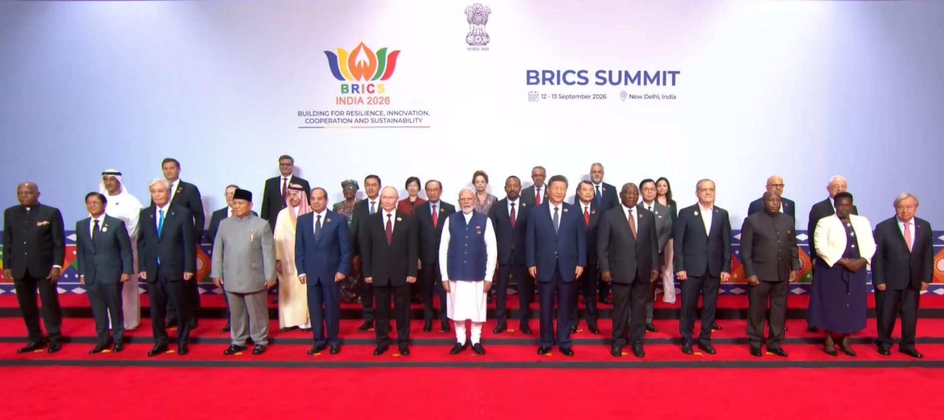 BRICS leaders posing for a group photo on Day 2 of the summit in New Delhi
