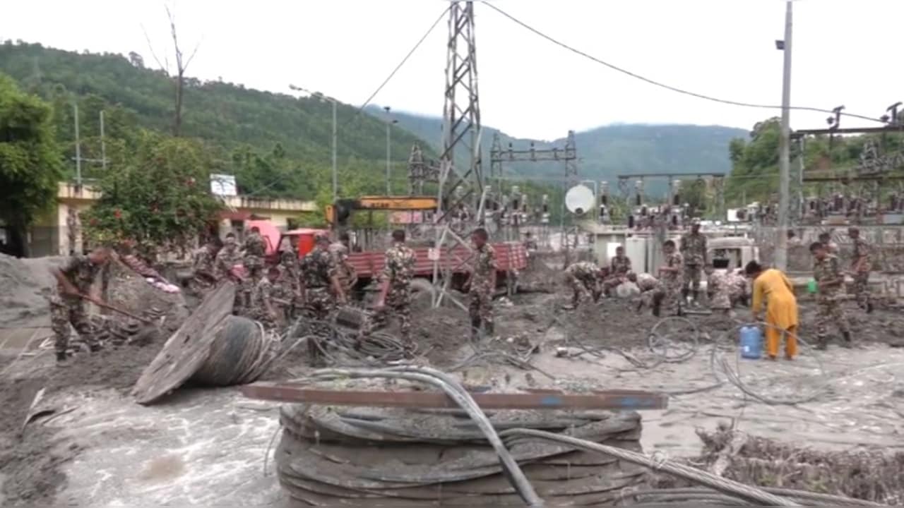 Nepal Army personnel work at power station in Galchi